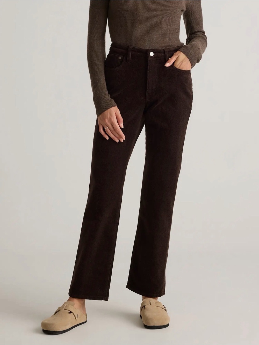 Quince Organic Stretch Corduroy Straight Leg Pants - Espresso